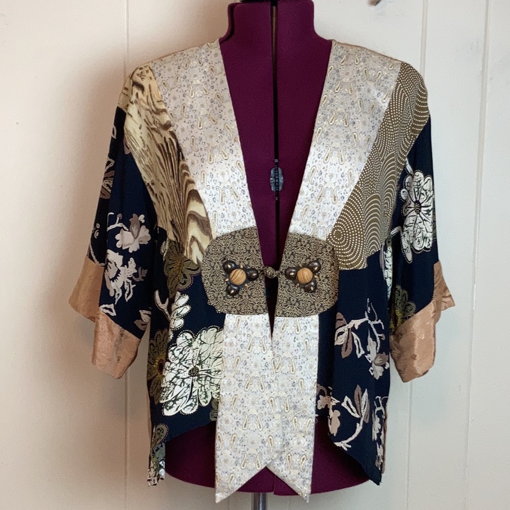 Vintage 80s 90s Short Kimono Cover Up Cardigan